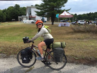 Cyclist crossing Canada for the YMCA stops in Parry Sound