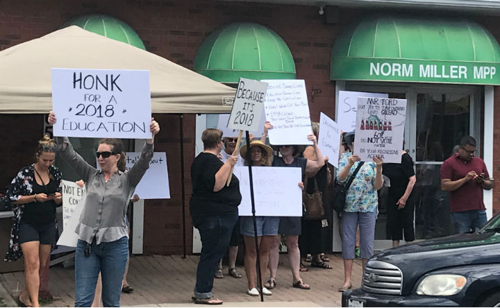 Sex Ed Protesters gather at MPP Norm Miller’s Office in Bracebridge