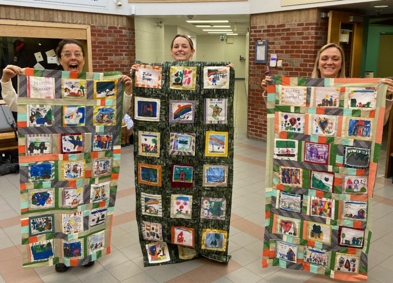 Student-made Every Child Matters quilts displayed at Riverside Public School 